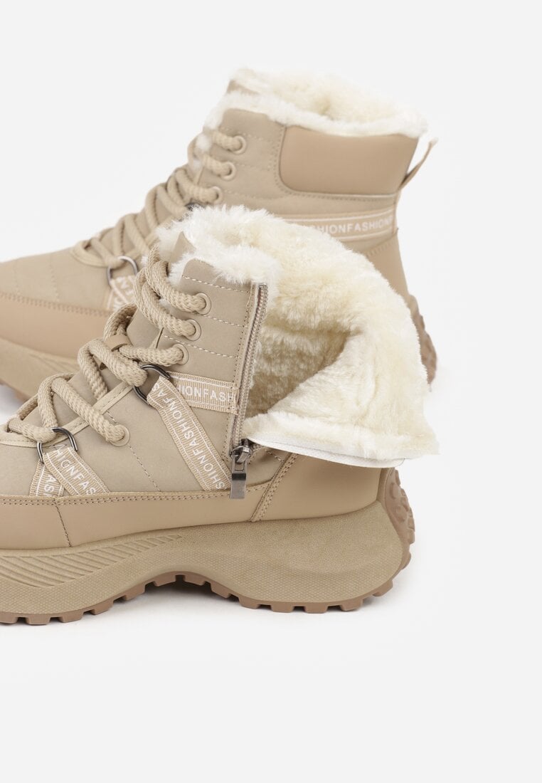 Ciemnobeżowe Sportowe Śniegowce Chunky na Platformie Ishweda