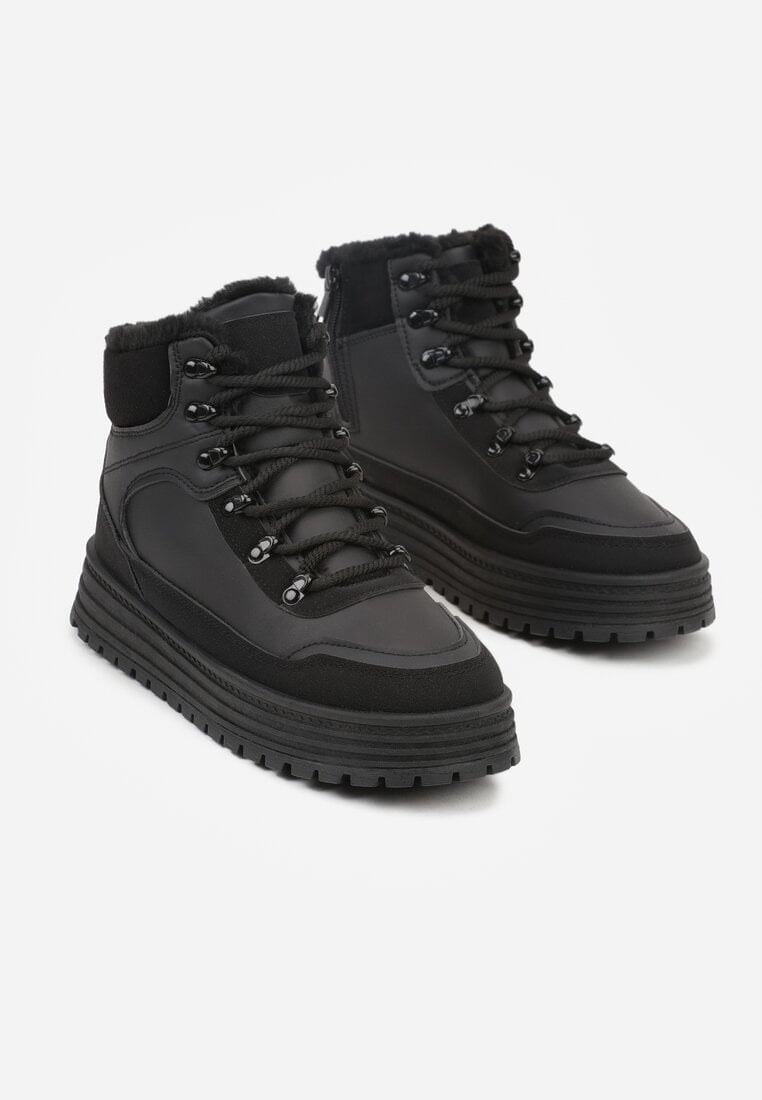 Czarne Sneakersy w Stylu Traperów na Platformie Ewedora