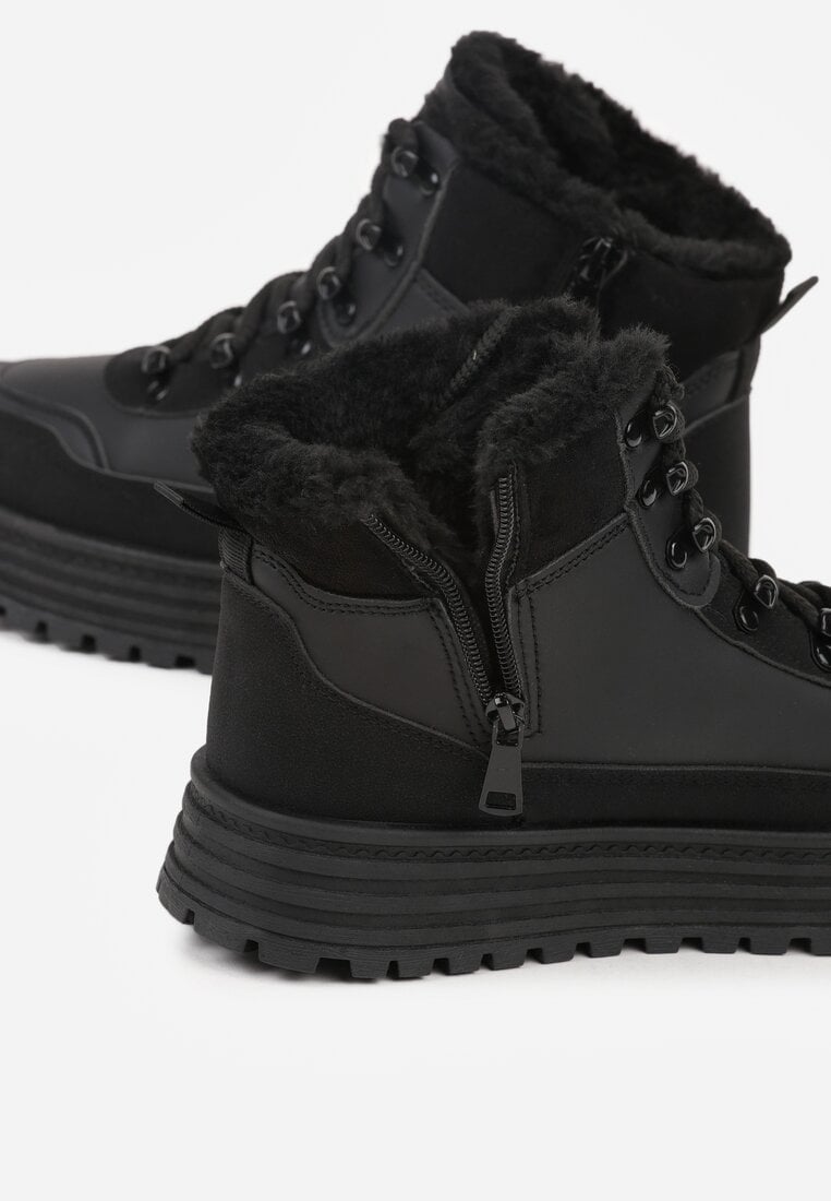 Czarne Sneakersy w Stylu Traperów na Platformie Ewedora