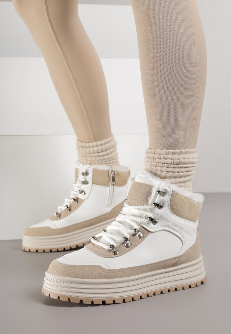 Białe Sneakersy w Stylu Traperów na Platformie Ewedora