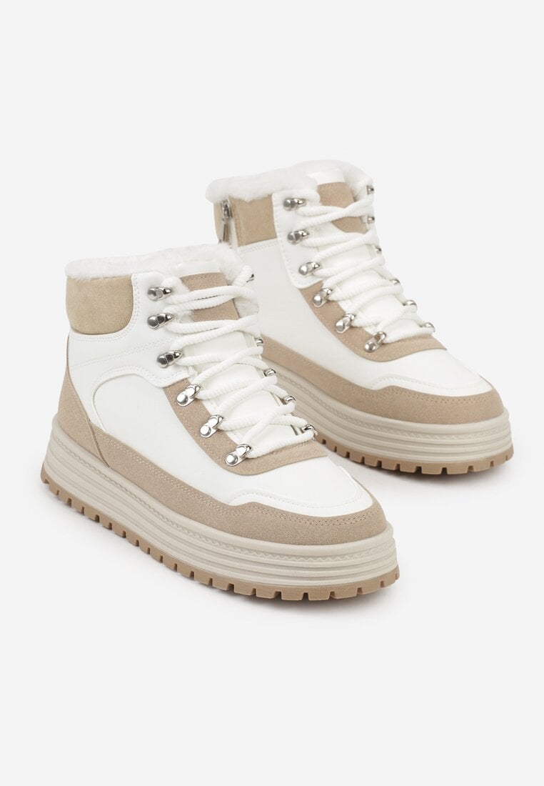 Białe Sneakersy w Stylu Traperów na Platformie Ewedora