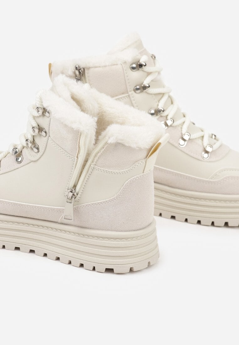 Beżowe Sneakersy w Stylu Traperów na Platformie Ewedora