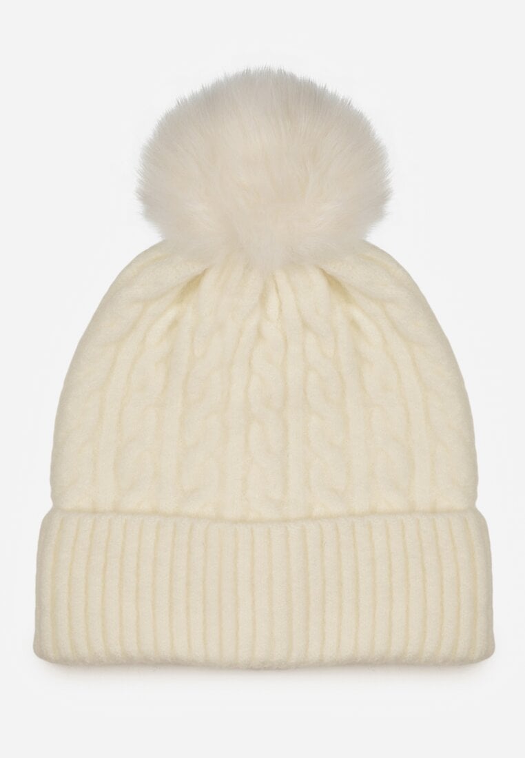 Jasnobeżowa Czapka z Pomponem Zdobiona Warkoczowym Splotem Vetizare