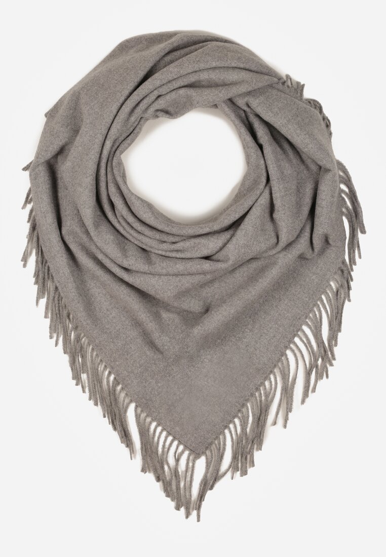 Szary Bawełniano-Wiskozowy Szalik w Kształcie Trójkąta z Frędzlami Vetisara