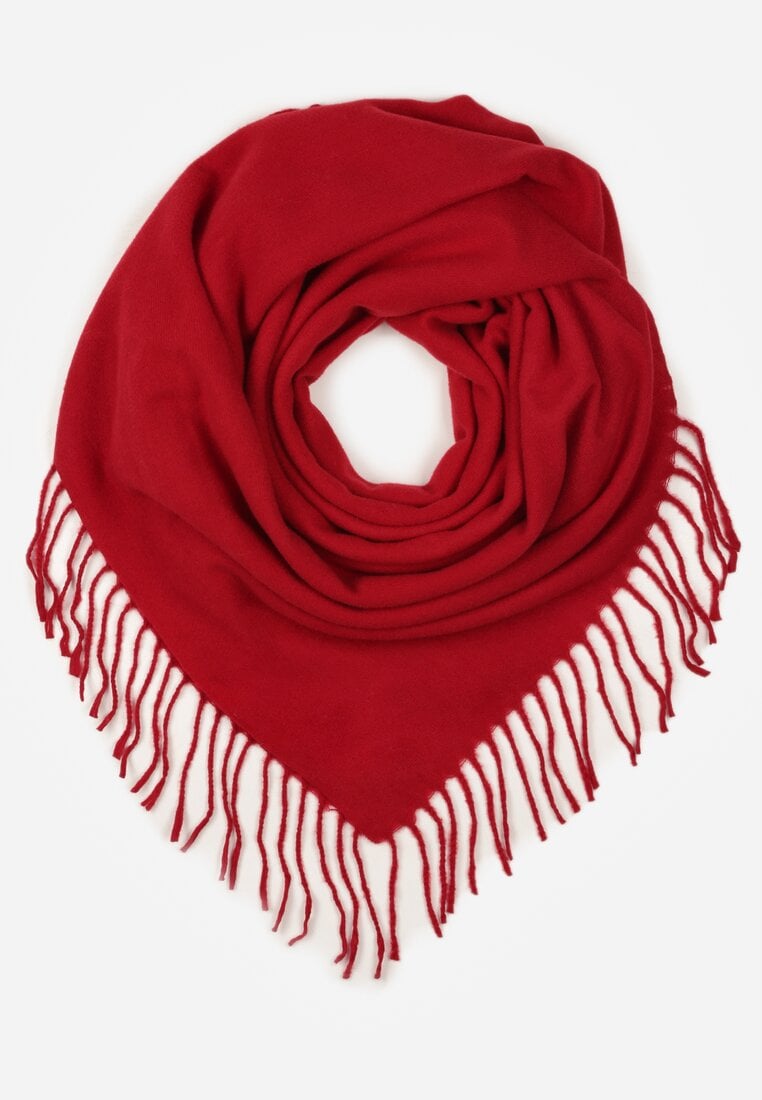 Czerwony Klasyczny Szalik Zakończony Frędzlami Vetiele