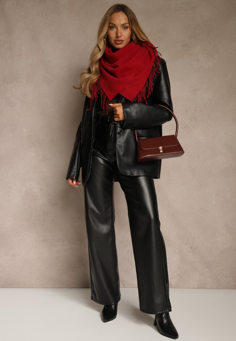 Czerwony Klasyczny Szalik Zakończony Frędzlami Vetiele