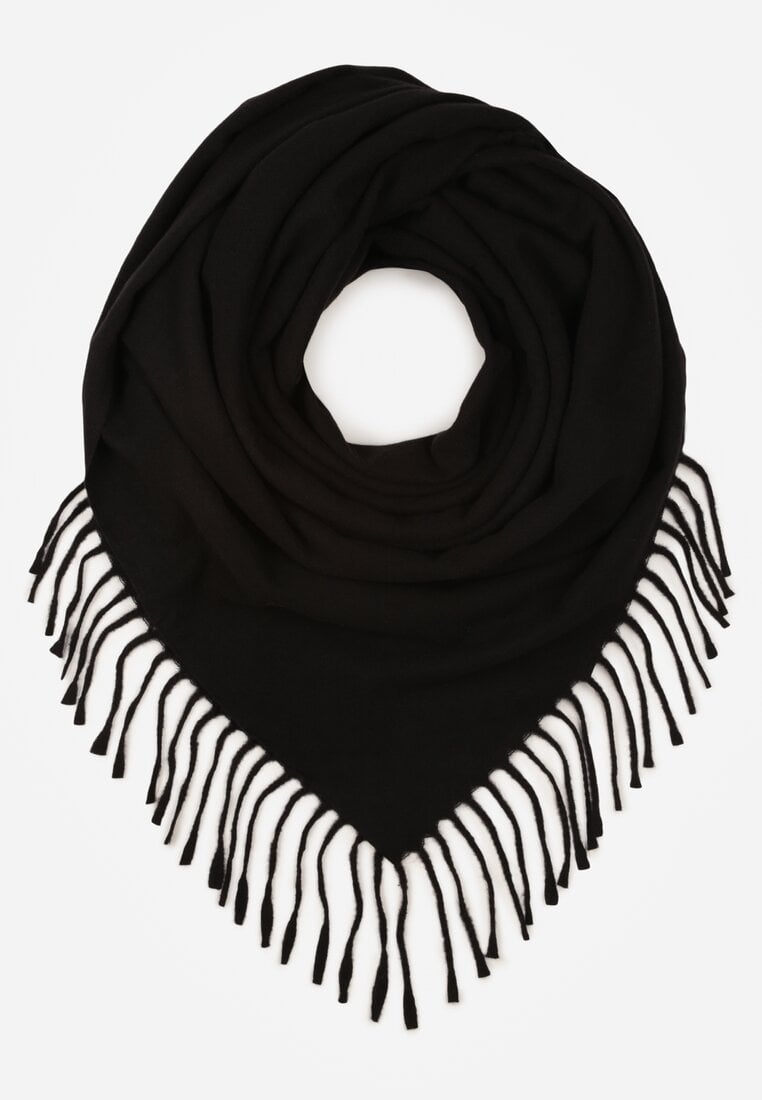 Czarny Klasyczny Szalik Zakończony Frędzlami Vetiele