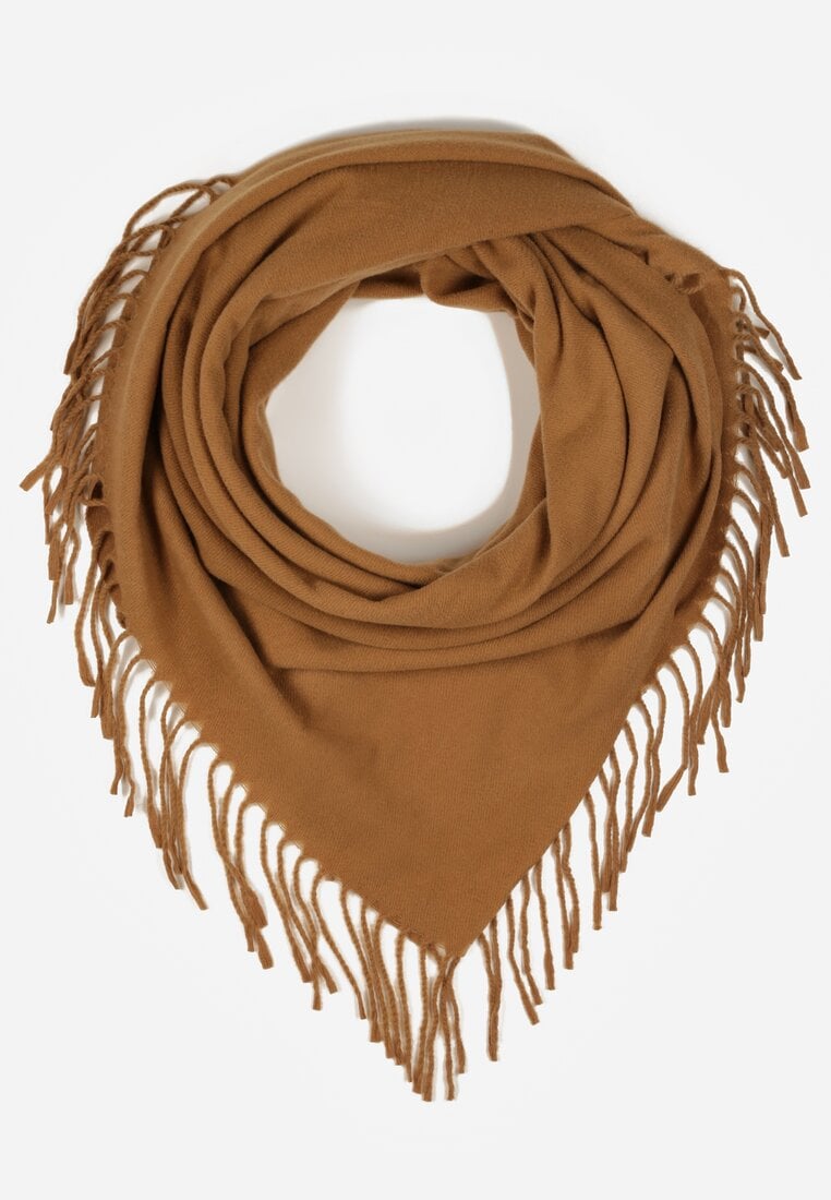 Jasnobrązowy Szalik w Kształcie Trójkąta z Frędzlami Vetifare