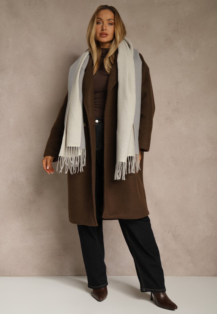 Ciemnoszary Szalik z Bawełny i Wiskozy o Klasycznym Fasonie z Frędzlami Vetirosa