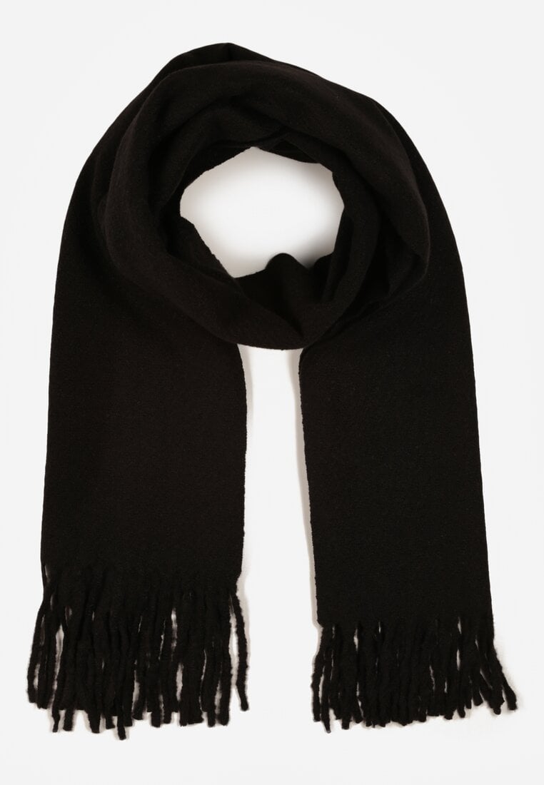 Czarny Gładki Szalik z Frędzlami Vetimare