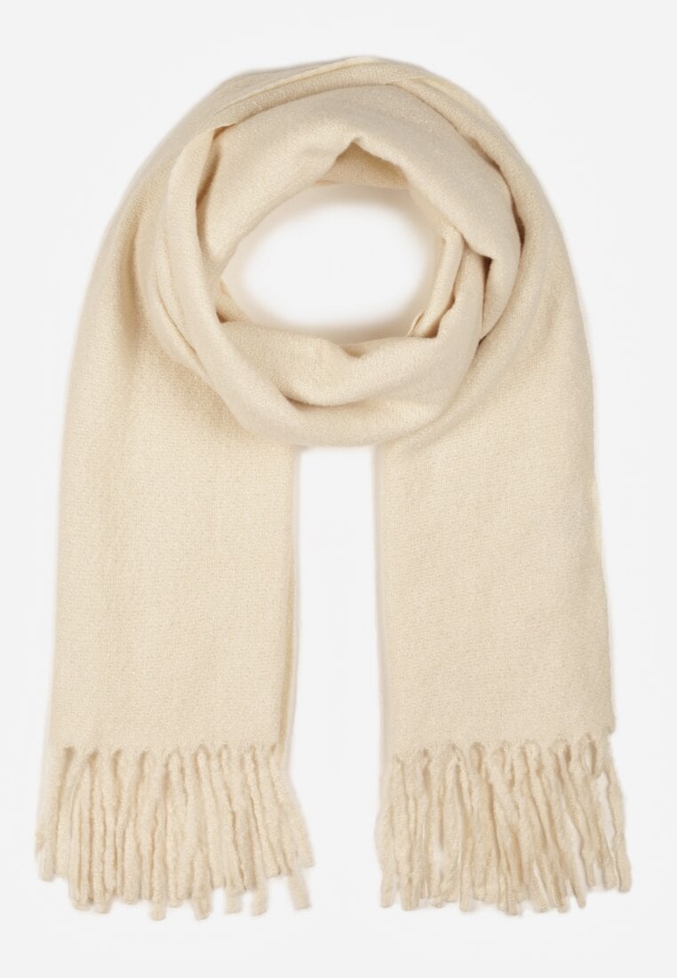 Jasnobeżowy Gładki Szalik z Frędzlami Vetimare