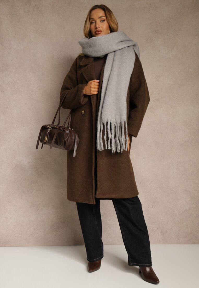 Szary Szalik Ozdobiony Frędzlami Owedela