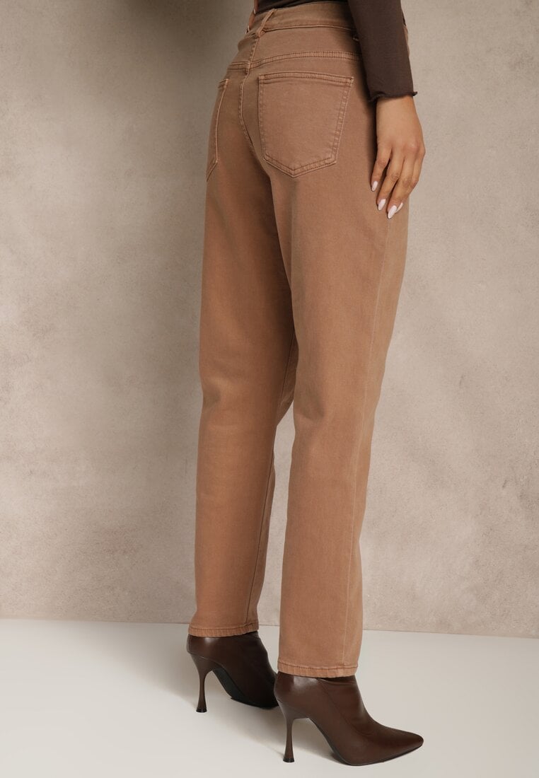 Brązowe Jeansy Mom Fit High Waist Kasena