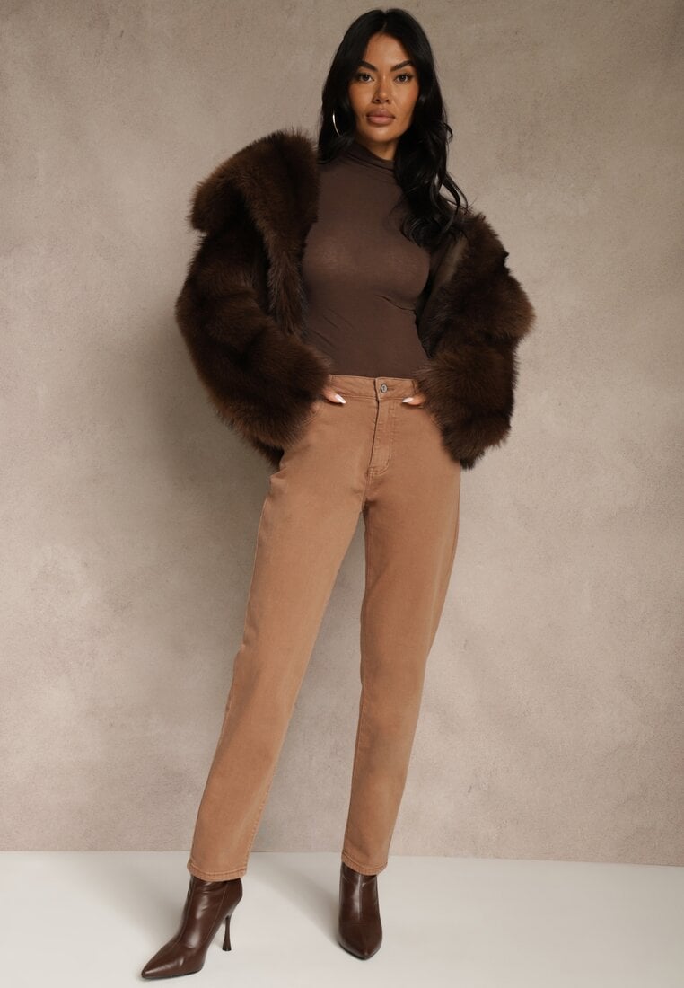 Brązowe Jeansy Mom Fit High Waist Kasena