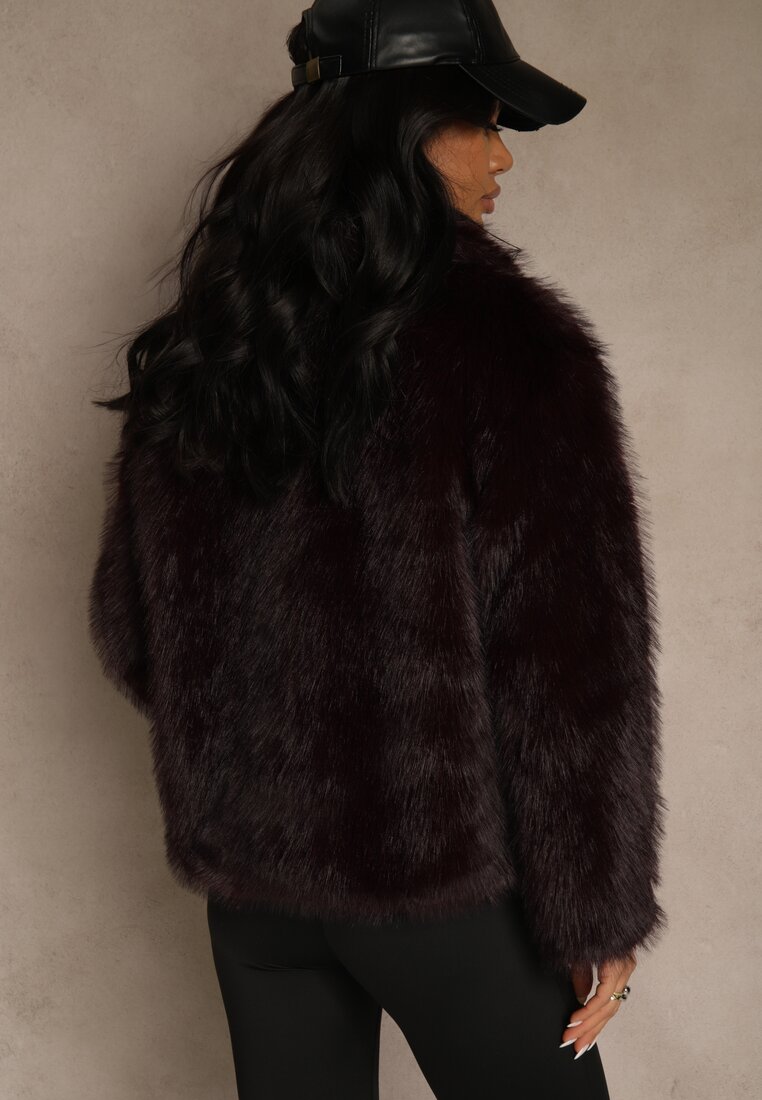 Bordowa Kurtka Futrzana Ozdobiona Kołnierzem Avelire