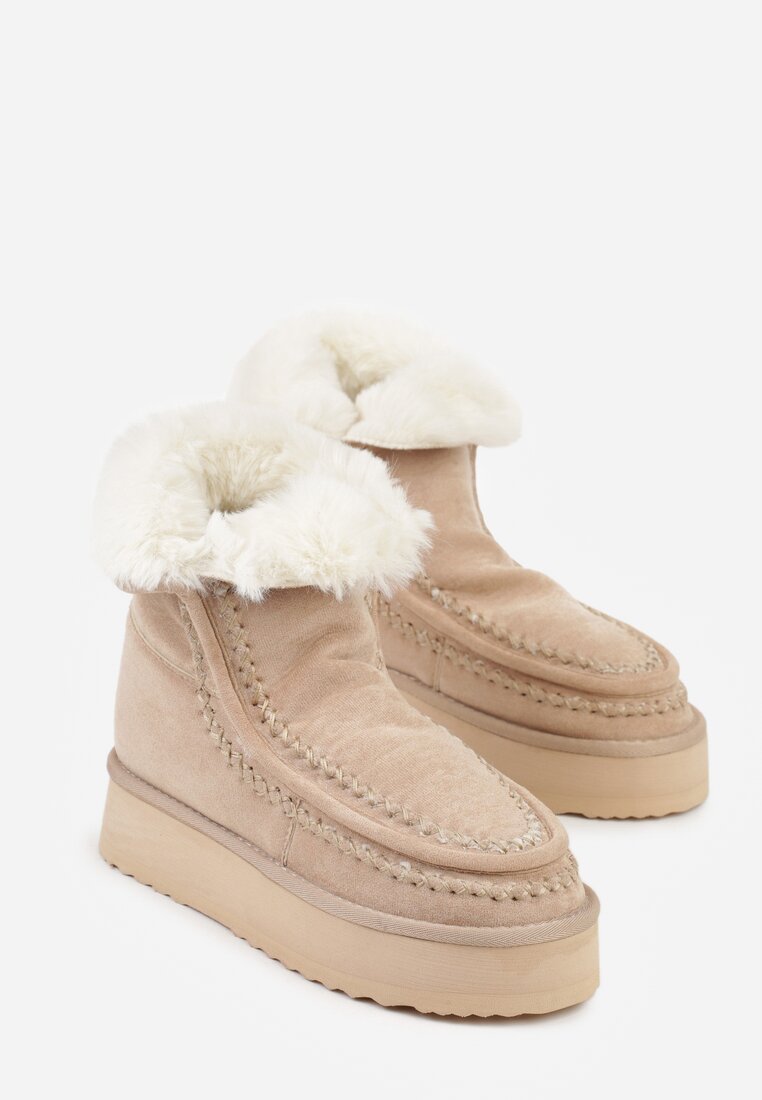 Beżowe Śniegowce Ozdobione Haftem Rawedena