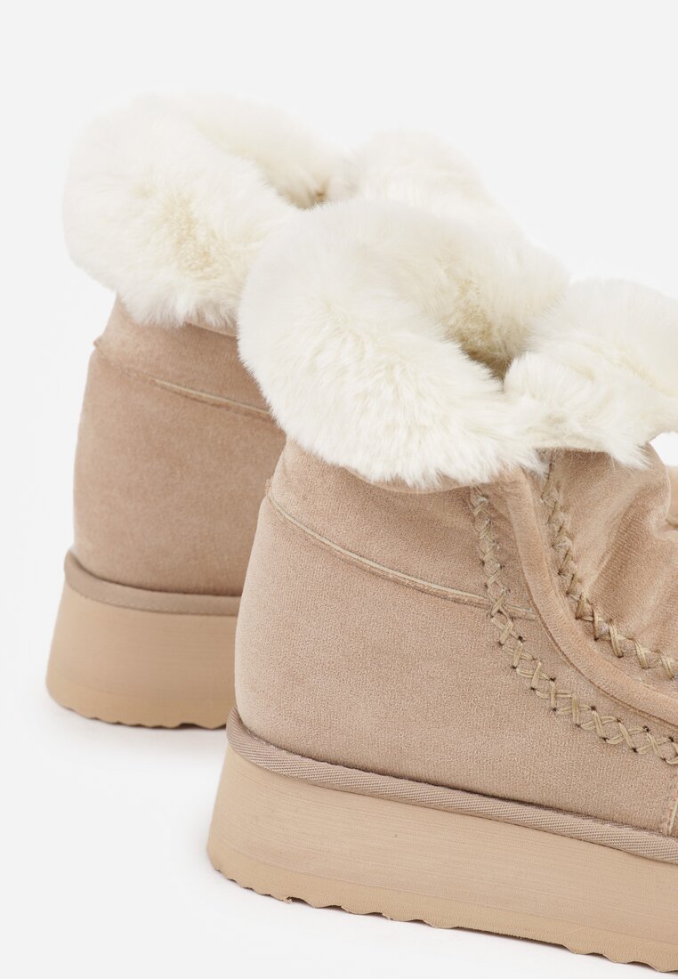 Beżowe Śniegowce Ozdobione Haftem Rawedena