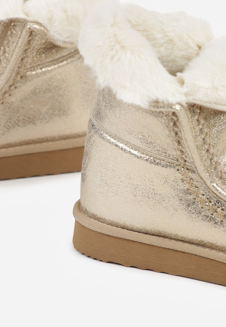 Złote Metaliczne Śniegowce Wsuwane Zdobione Futerkiem Vetirene