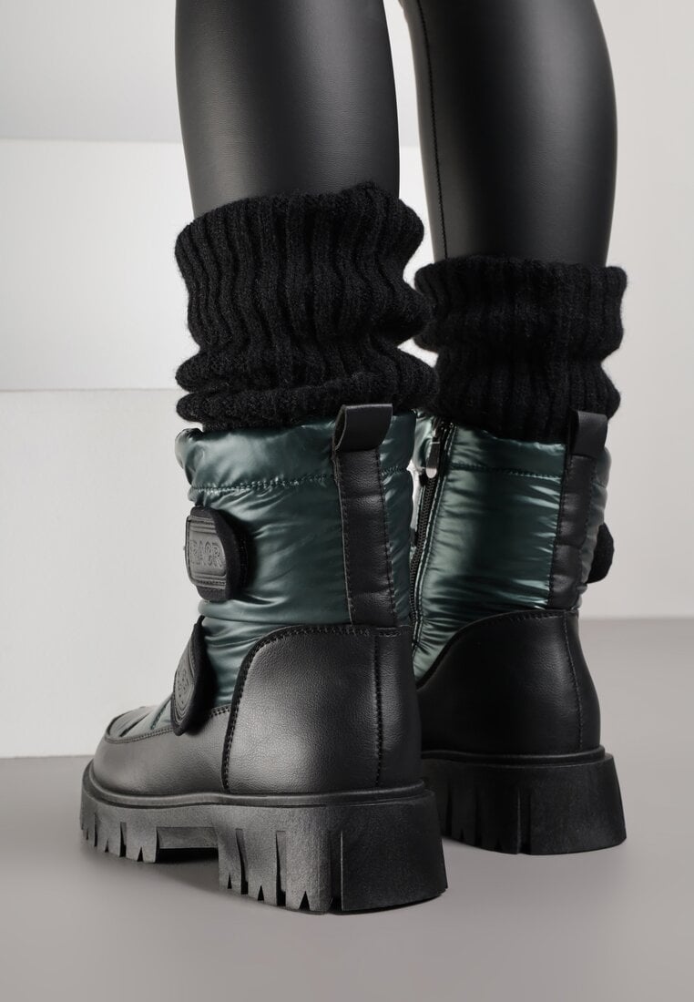 Ciemnozielone Śniegowce na Rzepy i Grubej Podeszwie Cashel