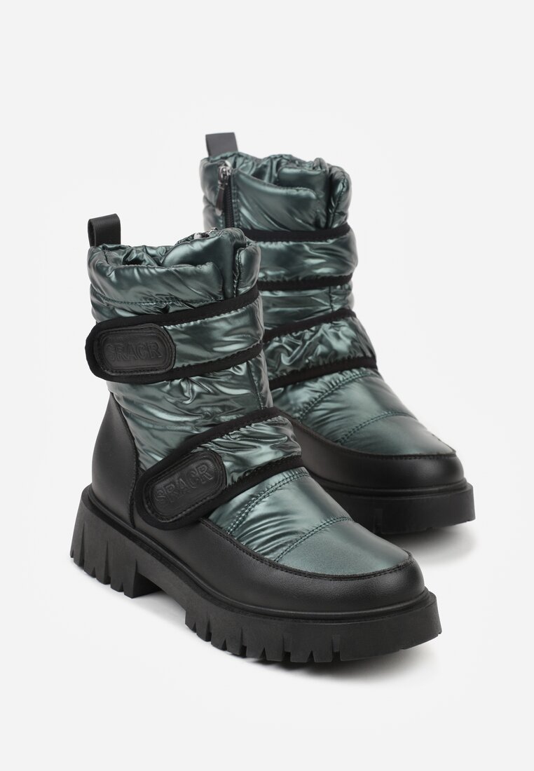 Ciemnozielone Śniegowce na Rzepy i Grubej Podeszwie Cashel