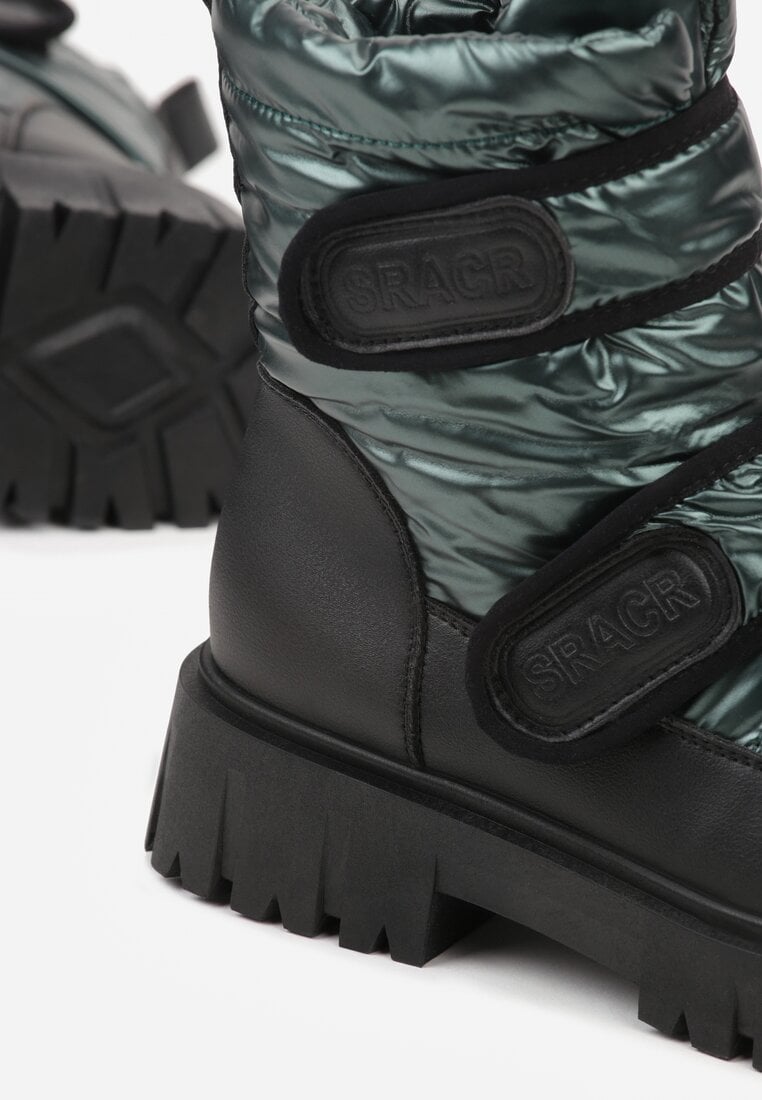 Ciemnozielone Śniegowce na Rzepy i Grubej Podeszwie Cashel