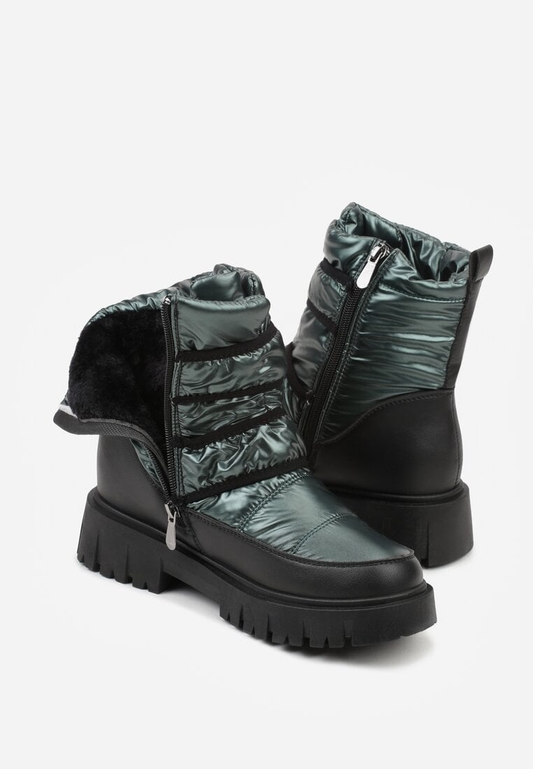 Ciemnozielone Śniegowce na Rzepy i Grubej Podeszwie Cashel