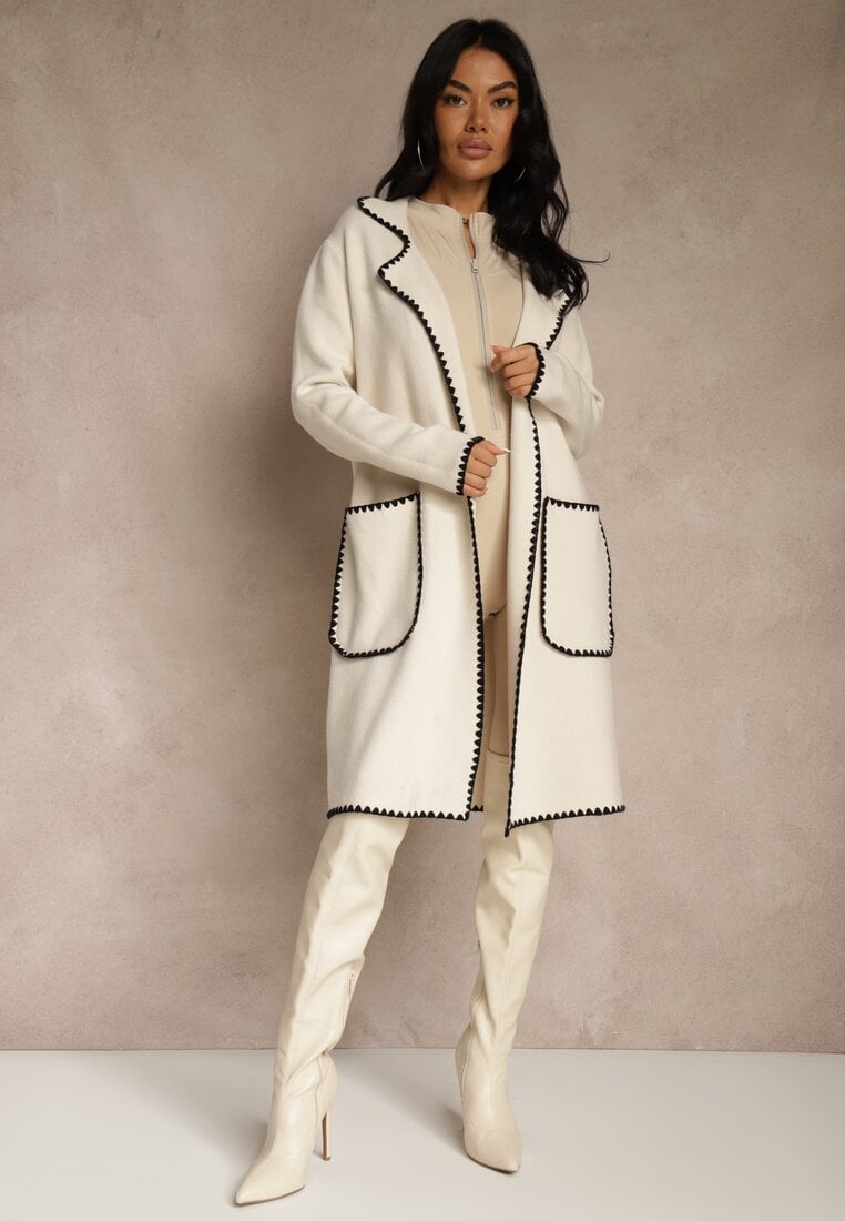 Beżowy Kardigan z Haftowaną Lamówką Tuscele