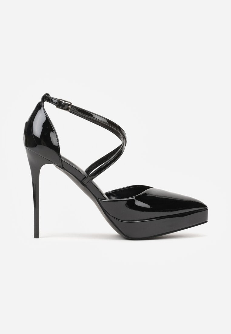 Czarne Szpilki z Platformą i Przeplatanymi Paskami Ferinela