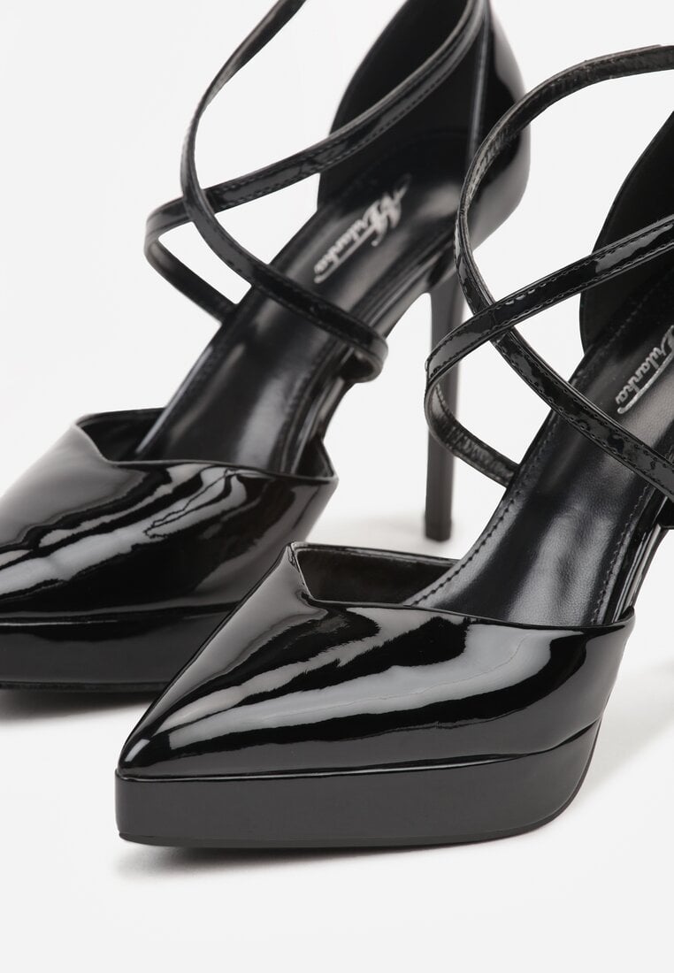 Czarne Szpilki z Platformą i Przeplatanymi Paskami Ferinela