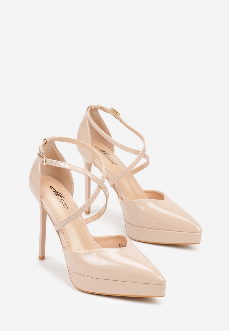 Beżowe Szpilki z Platformą i Przeplatanymi Paskami Ferinela