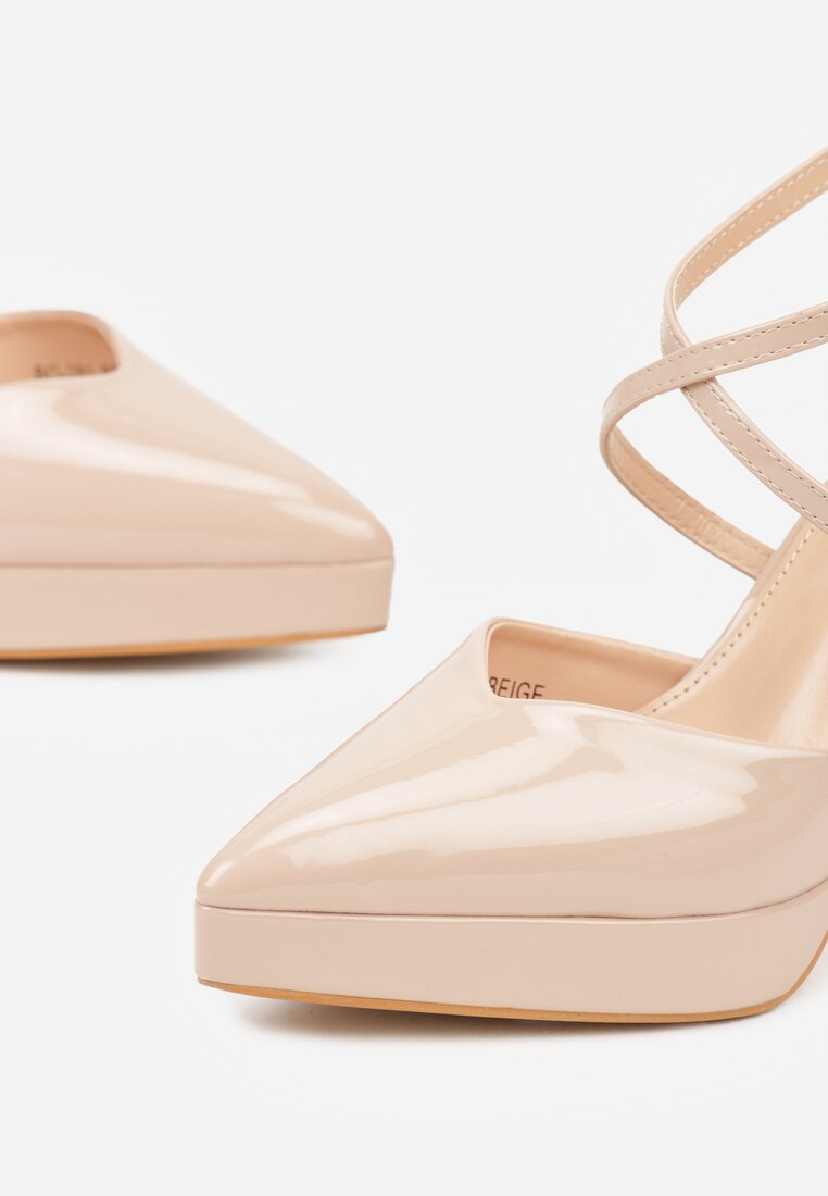 Beżowe Szpilki z Platformą i Przeplatanymi Paskami Ferinela
