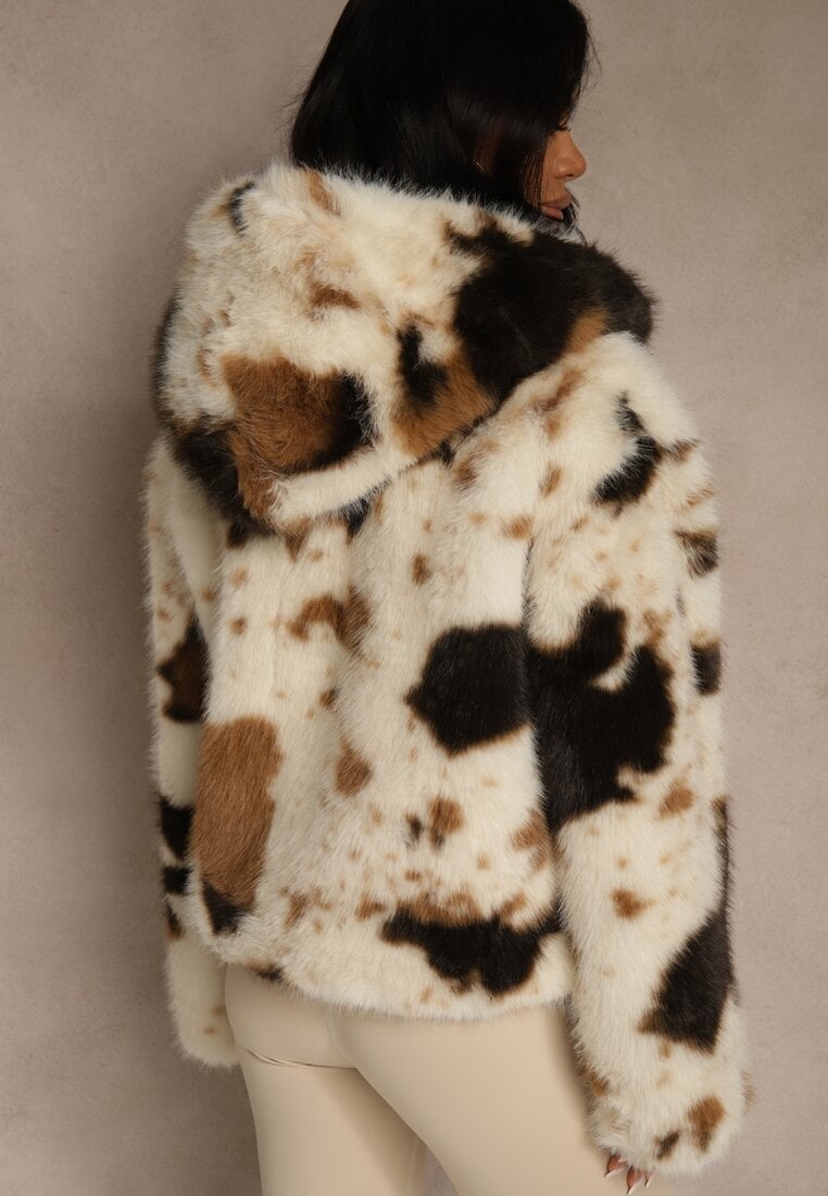 Brązowo-Beżowa Dwurzędowa Kurtka Futerko Oversize Nenalla