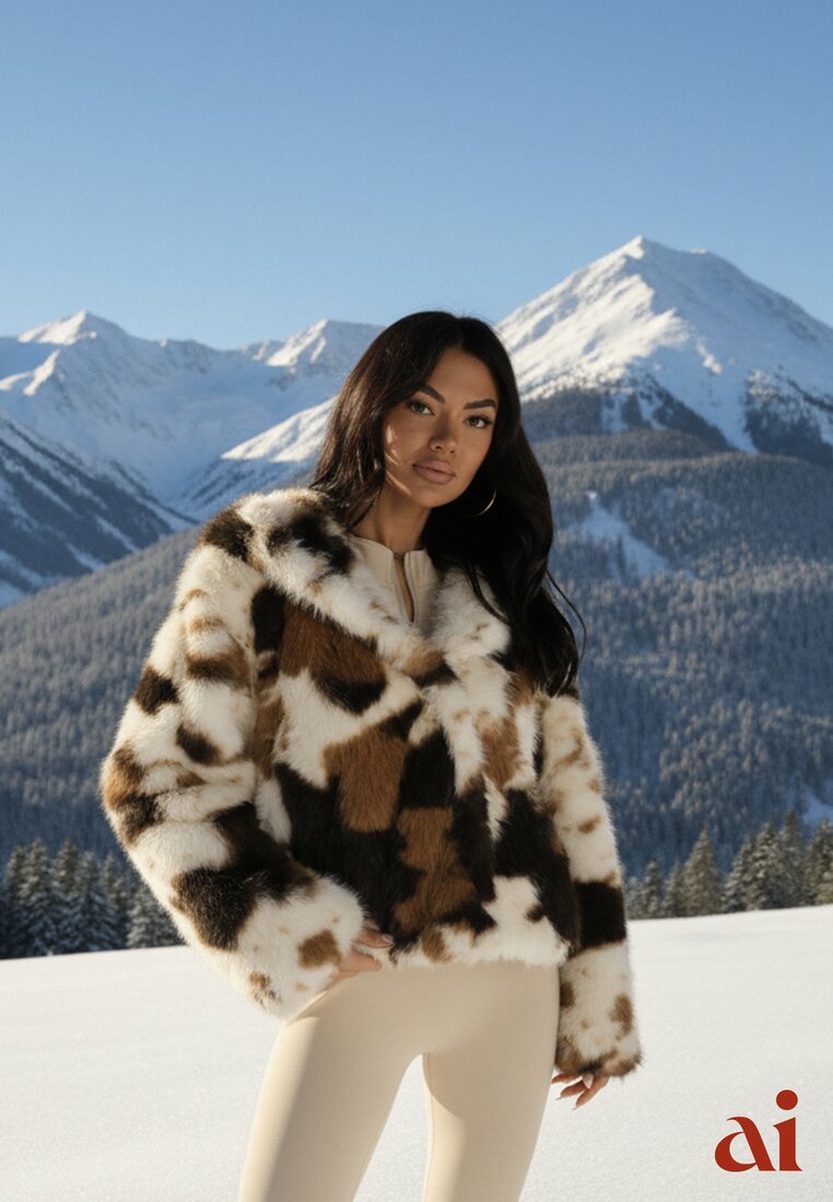 Brązowo-Beżowa Dwurzędowa Kurtka Futerko Oversize Nenalla