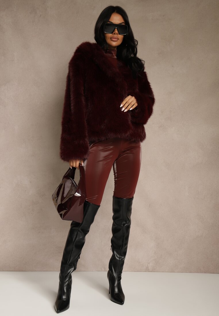 Bordowa Kurtka Futerko z Nieodpinanym Kapturem Vetisala