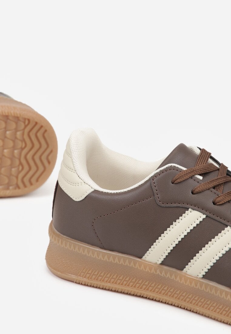Brązowe Sneakersy na Niskiej Platformie z Paskami na Boku Mevalin