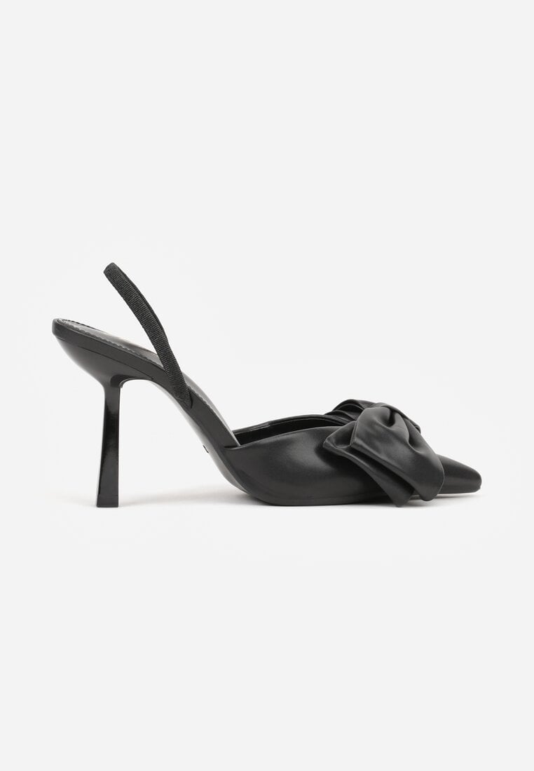 Czarne Sandały na Szpilce Slingback Ozdobione Kokardą Terrafera
