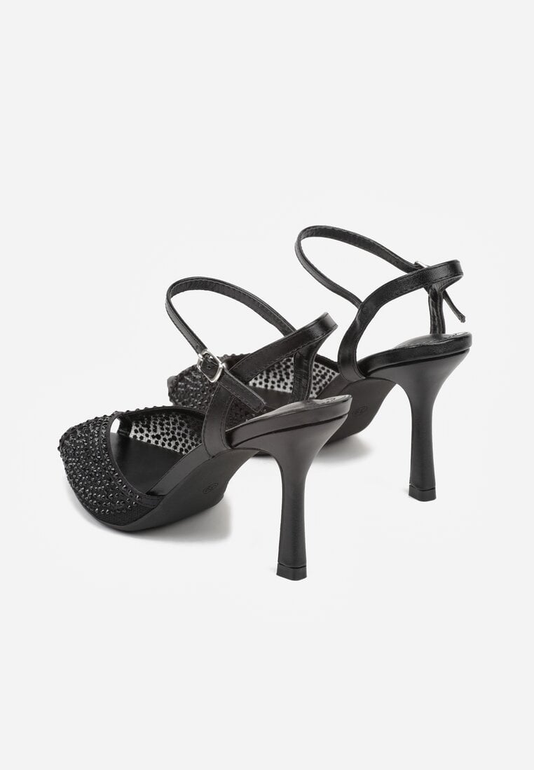 Czarne Eleganckie Sandały na Szpilce Ozdobione Cyrkoniami  Viofera