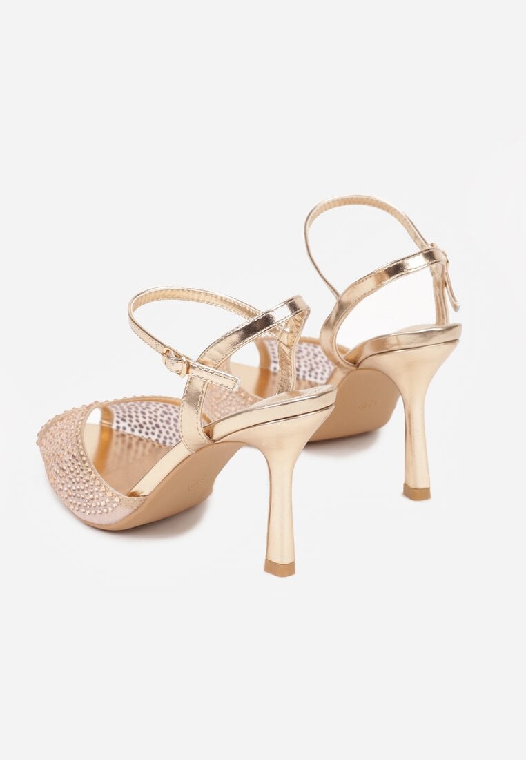 Szampańskie Eleganckie Sandały na Szpilce Ozdobione Cyrkoniami  Viofera