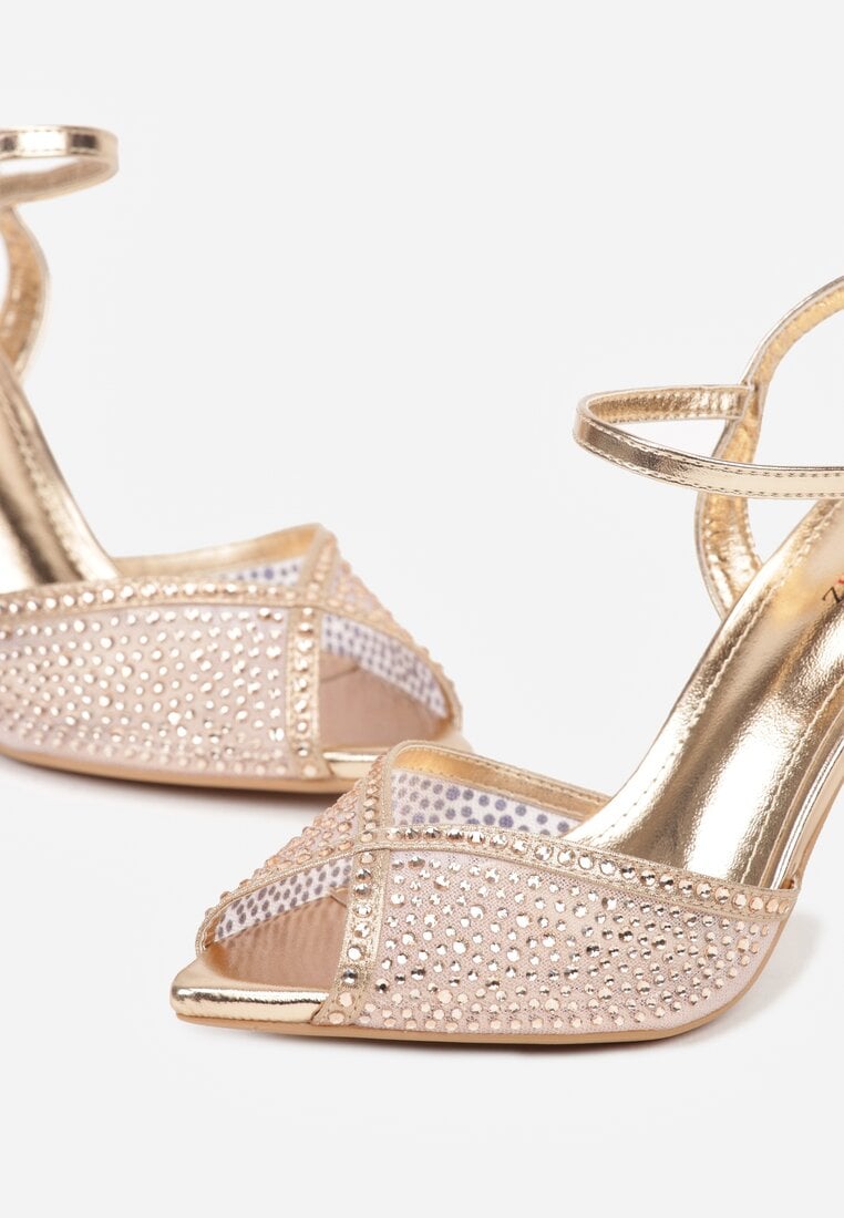 Szampańskie Eleganckie Sandały na Szpilce Ozdobione Cyrkoniami  Viofera