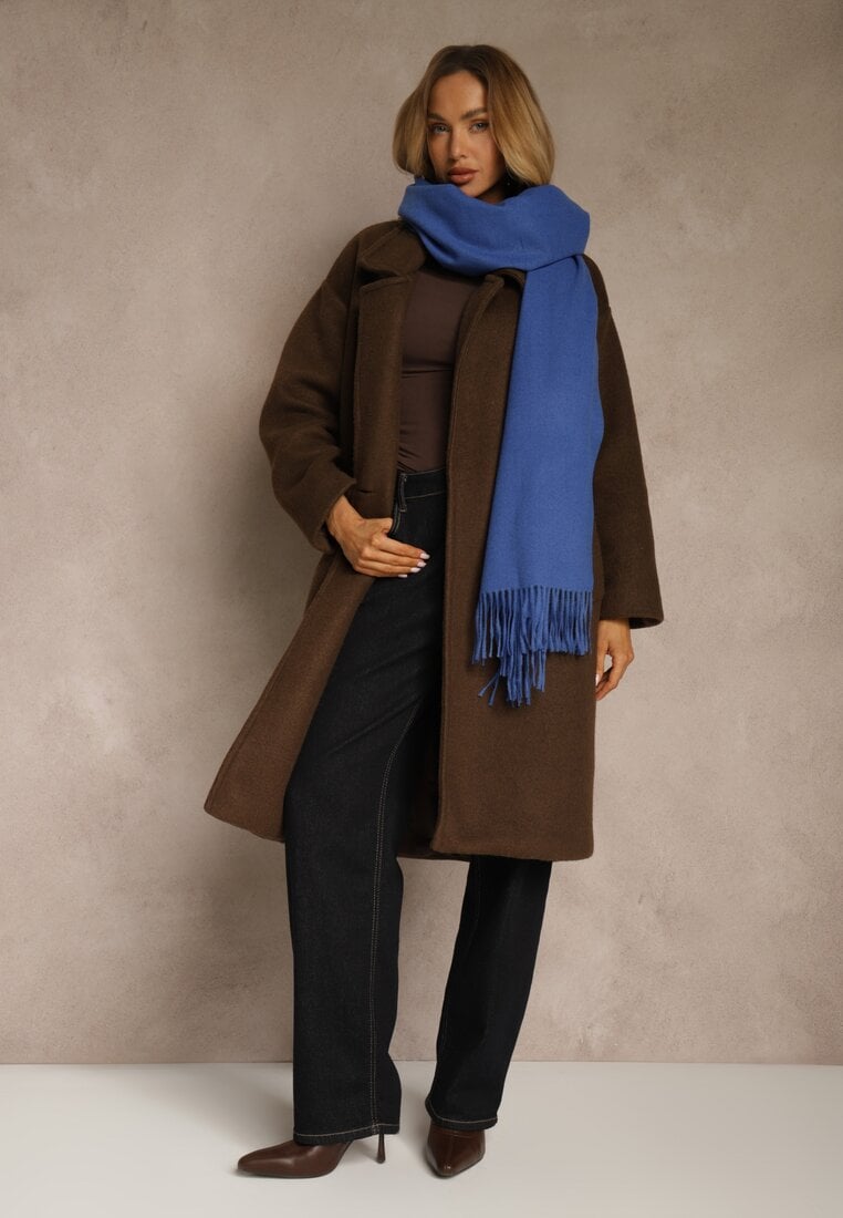 Niebieski Szalik z Wiskozą Bawełną i Frędzlami Siathlin