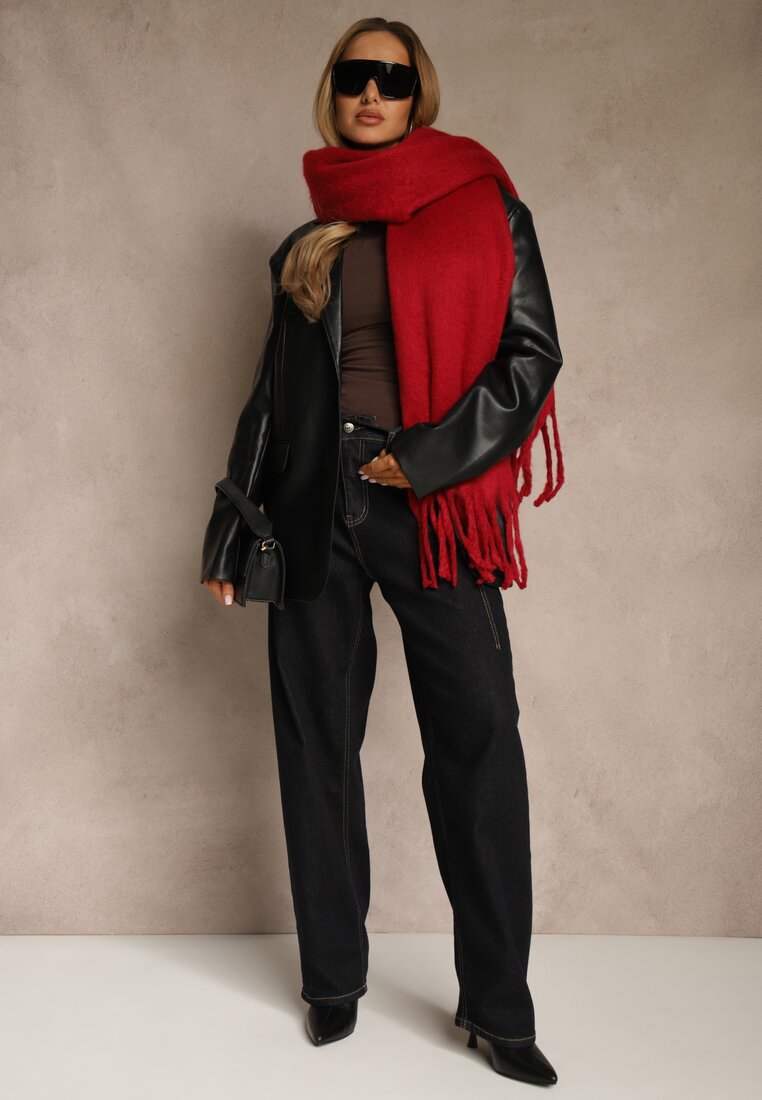 Bordowy Szalik Ozdobiony Frędzlami Esalirea