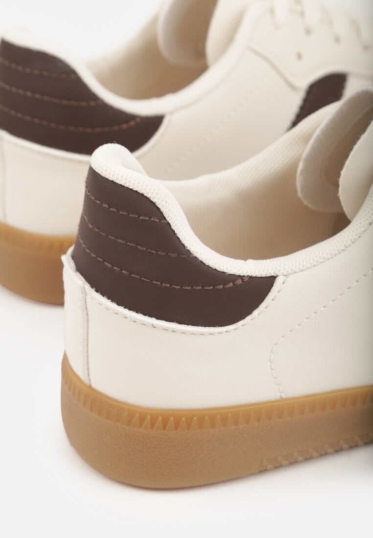 Beżowo-Brązowe Casualowe Sneakersy na Płaskiej Podeszwie z Paskami Jereria