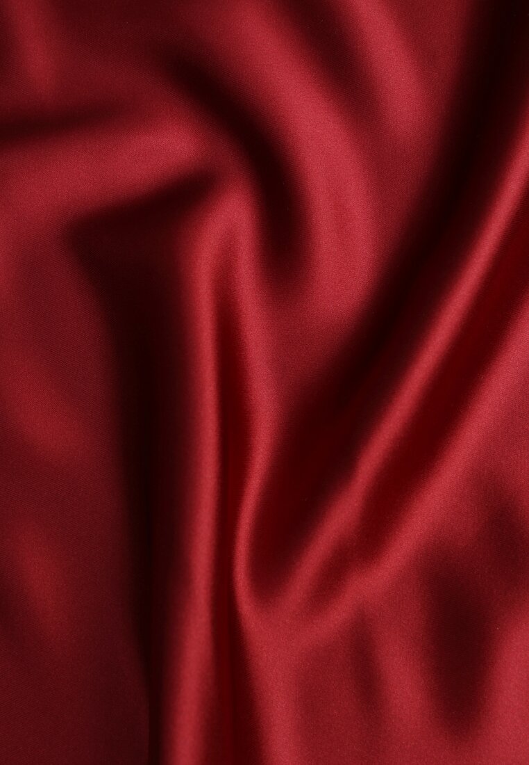 Bordowa Satynowa Midi Spódnica Rozkloszowana z Gumką w Pasie i Suwakiem Leose