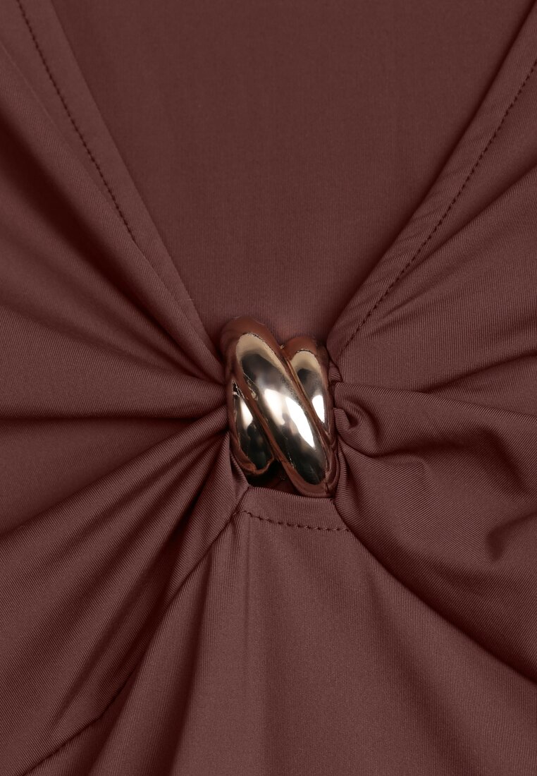 Brązowe Body z Marszczeniem i Metaliczną Ozdobą Feriana