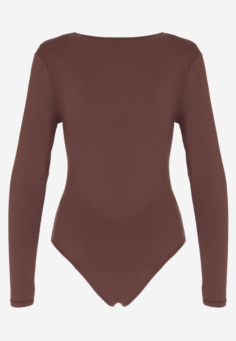 Brązowe Body z Marszczeniem i Metaliczną Ozdobą Feriana