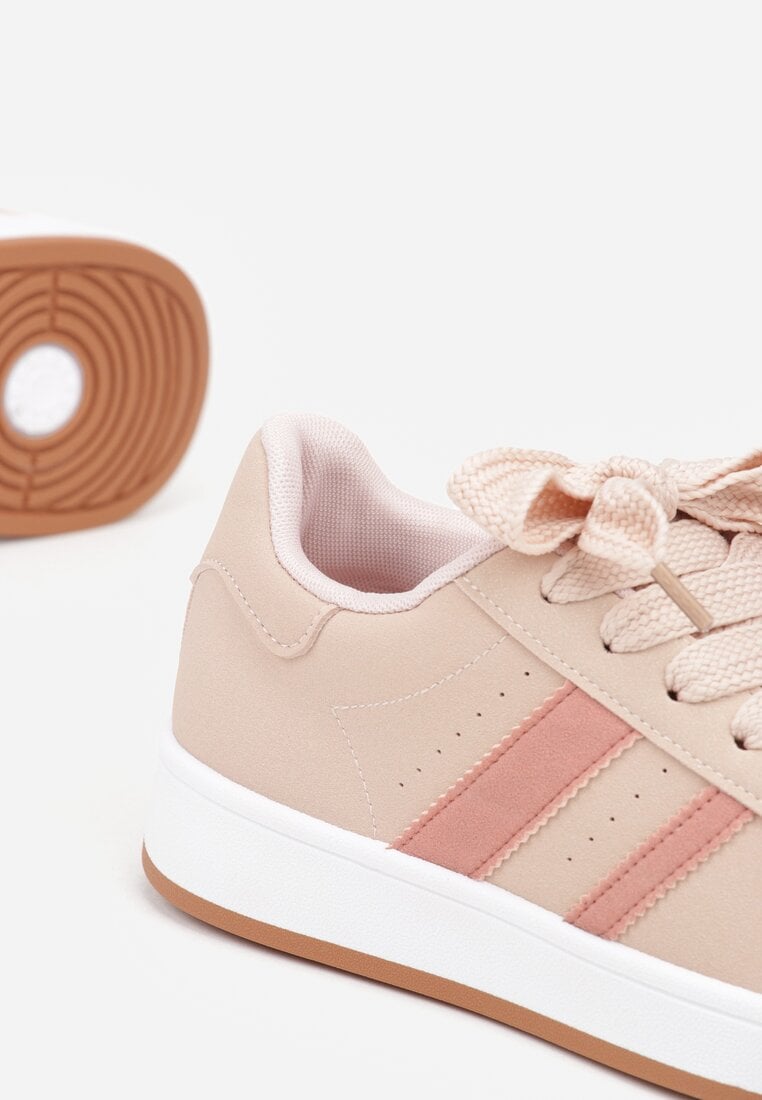 Różowe Sneakersy na Niskiej Platformie z Naszywkami Flordexia