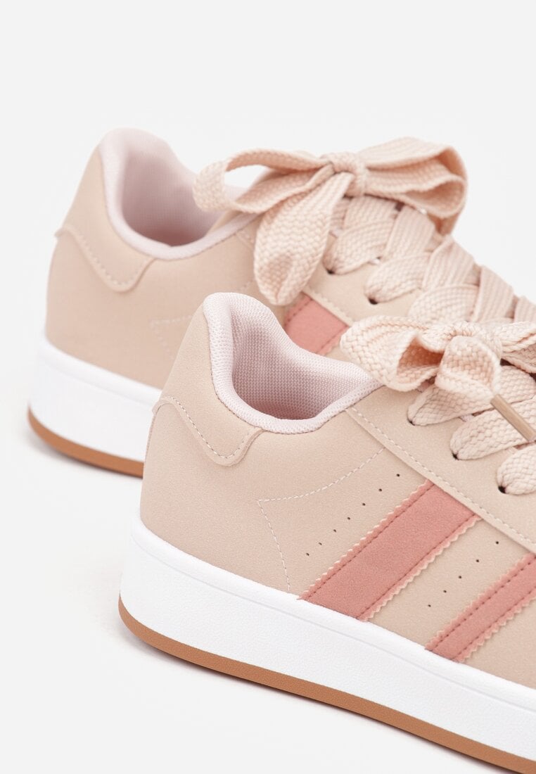 Różowe Sneakersy na Niskiej Platformie z Naszywkami Flordexia