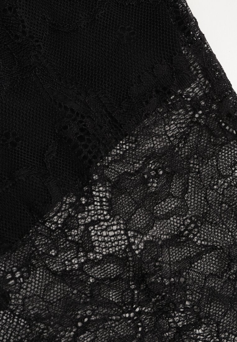 Czarne Spodnie High Waist o Kroju Dzwonów z Koronki Ferella