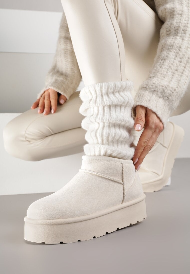 Beżowe Wsuwane Śniegowce z Futerkowym Ociepleniem na Platformie Eslin