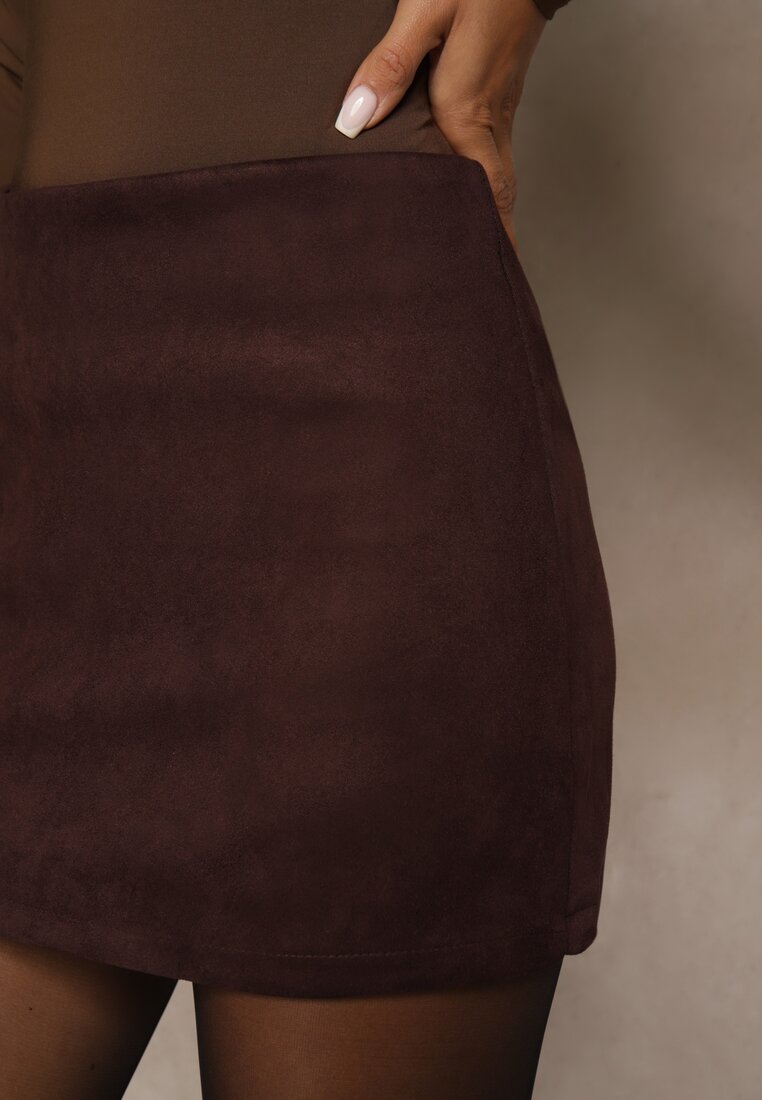 Brązowe Spódnico-Spodenki z Ozdobną Imitacją Kieszeni Sewressa